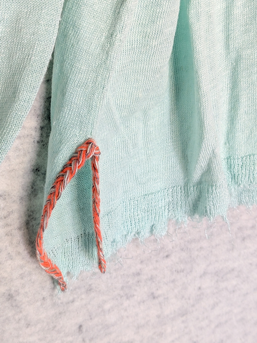 Lisa Todd Tulum Sweater Sz S Dew Fray-Edge Linen Hoodie Lightweight Mint Blouse - Picture 11 of 14